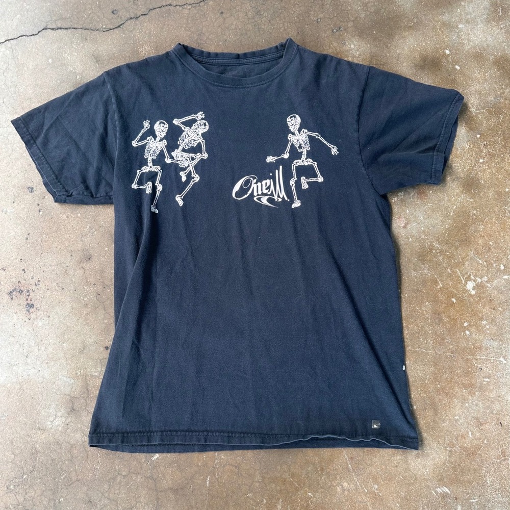 O'Neill T-Shirt Mens S Black Excellent Dancing Skeletons Graphic Surf Tee